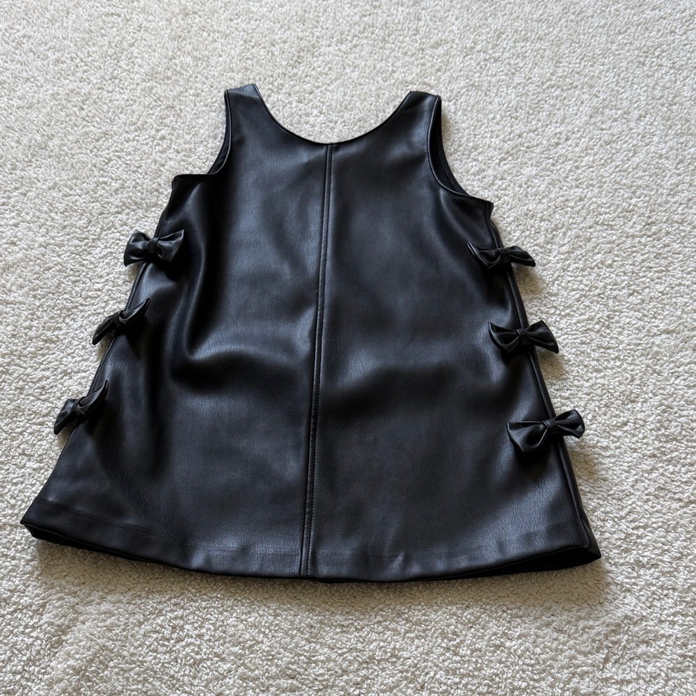 Zara Black Faux Leather Bow-Trim Dress